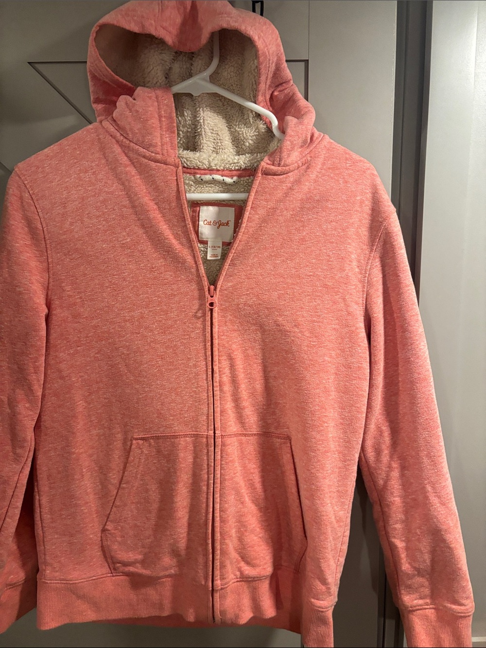 Cat & Jack Heather Coral Sherpa-Lined Zip Hoodie